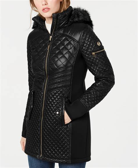 michael michael kors faux fur trim hooded down puffer jacket|macy's Michael Kors puffer coat.